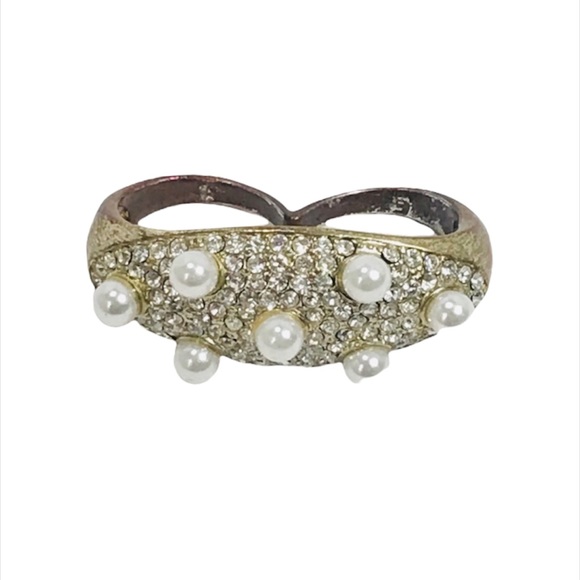 Faux Pearl and Rhinestones Double Ring - Picture 6 of 6